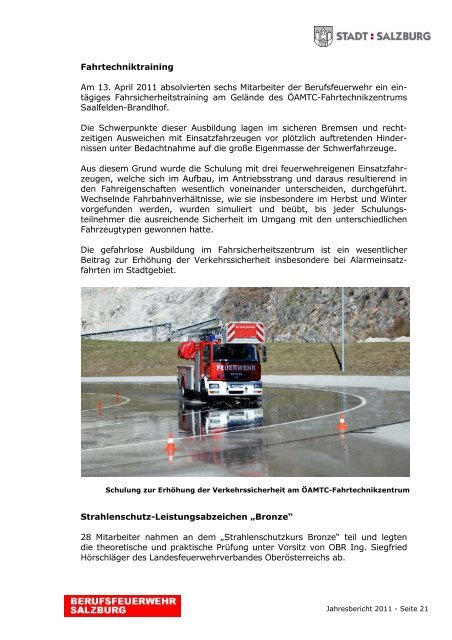 Jahresbericht 2011 - eBook - Berufsfeuerwehr Salzburg