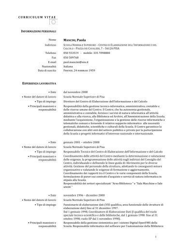 Page 1 1 CURRICULUM VITAE INFORMAZIONI PERSONALI Nome ...