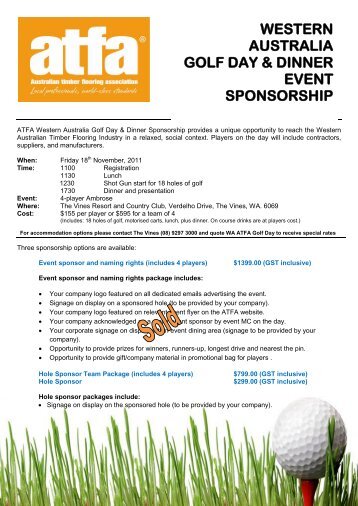 western australia golf day & dinner event sponsorship