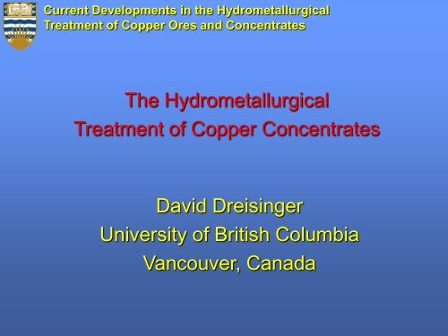 Current Developments in the Hydrometallurgical Treatment of ...