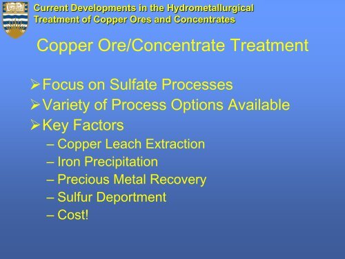 Current Developments in the Hydrometallurgical Treatment of ...