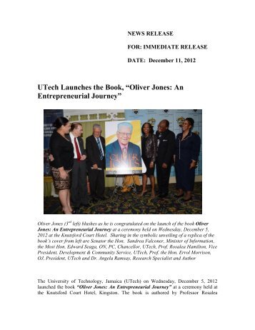 UTech Launches the Book, “Oliver Jones: An ... - Go - Jamaica