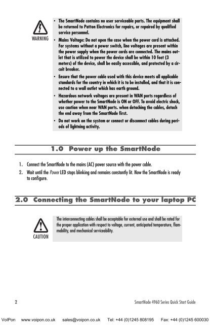 Patton Smartnode 4960 Quick Start Guide