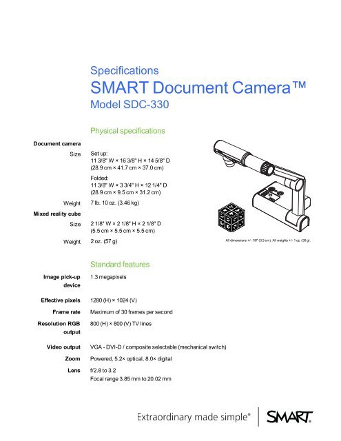 SMART Document Camera 330 specifications