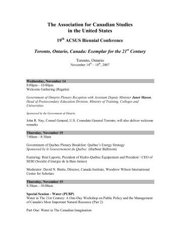 The Association for Canadian Studies in the United States 19th ...