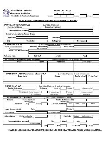 Planilla de responsabilidad horaria semanal del personal acadÃ©mico