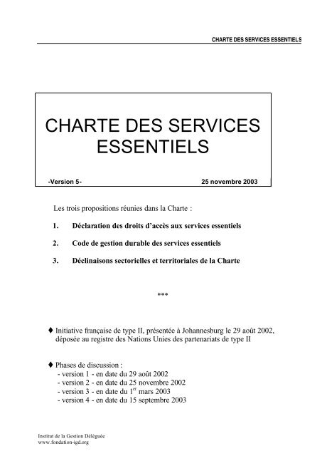 CHARTE DES SERVICES ESSENTIELS - Euromedina