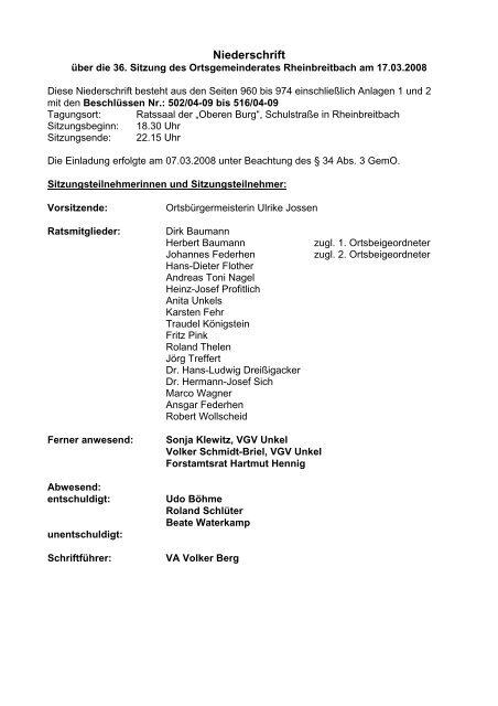 Niederschrift der Ratssitzung vom 17.03.2008