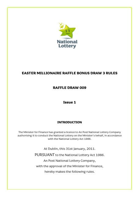 EASTER MILLIONAIRE RAFFLE BONUS DRAW 3 ... - National Lottery