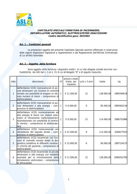 CAPITOLATO SPECIALE FORNITURA DI PACEMAKERS ...