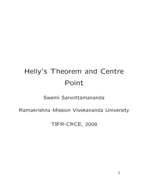 Helly's Theorem and Centre Point