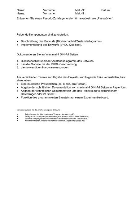 Projekte zur Vorlesung Programmierbare Logik im WS10/11 ...