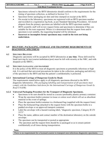 Primary Specimen & User Manual - Irish Blood Transfusion Service