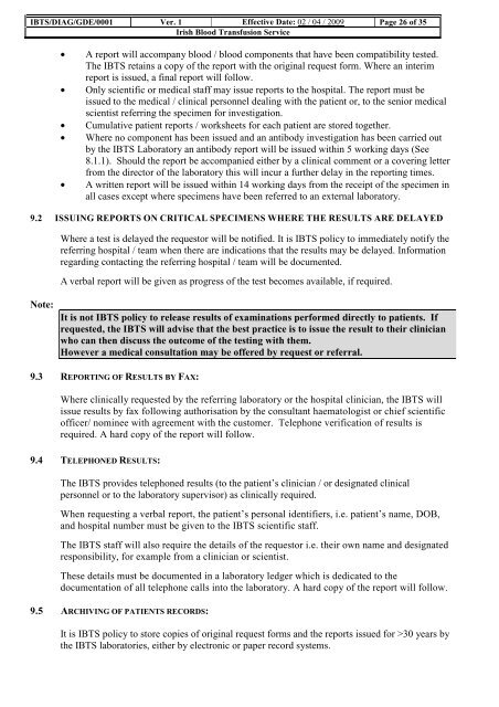 Primary Specimen & User Manual - Irish Blood Transfusion Service