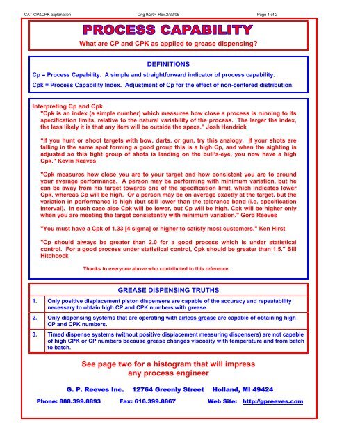 Gp Reeves Fill Cap Process Capability - GP Reeves