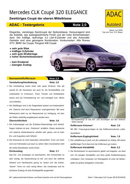 Umfassender Test Mercedes Clk 320 Elegance Adac