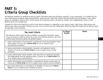 PART 3: Criteria Group Checklists - Records Management