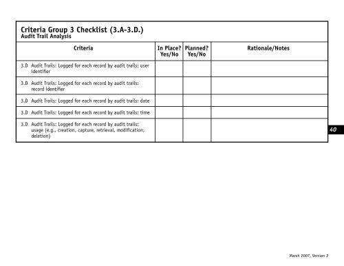 PART 3: Criteria Group Checklists - Records Management