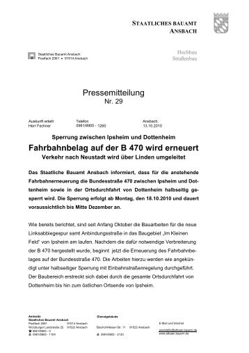 Fahrbahnbelag auf der B 470 wird erneuert - Staatliches Bauamt ...