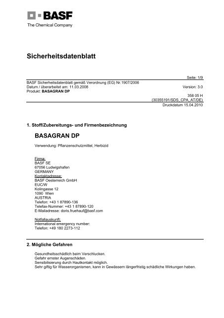 SDB Basagran DP - BASF Pflanzenschutz Ãsterreich
