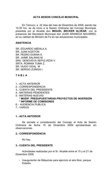 ACTA SESION CONCEJO MUNICIPAL En Temuco, a 22 dÃ­as del ...