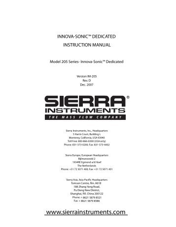 Model 205 Series- Innova-Sonic™ Dedicated - Sierra Instruments