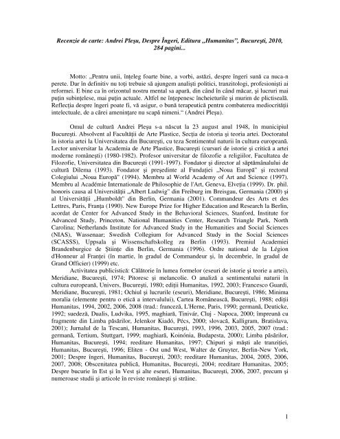 Recenzie - Andrei Plesu - Despre ingeri - 2011.pdf - Biserica ...