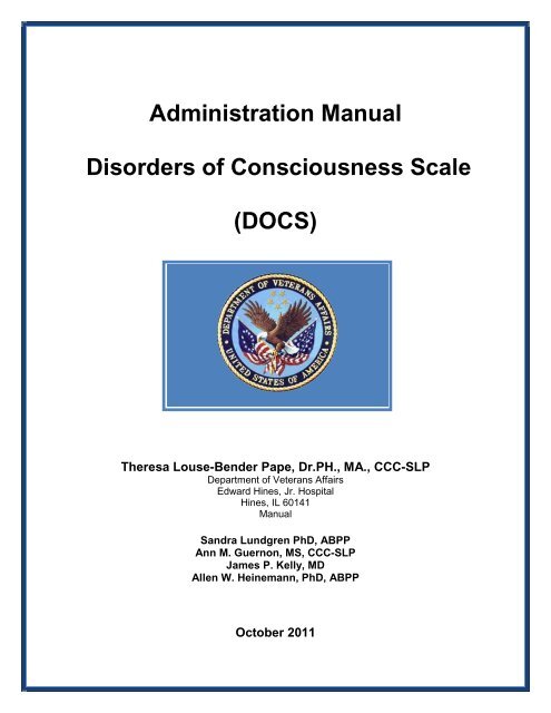 Administration Manual Disorders of Consciousness Scale ... - QUERI