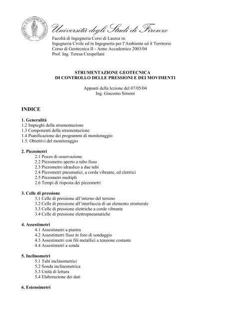 strumentazione geotecnica di controllo delle pressioni e ... - A. Fantoni