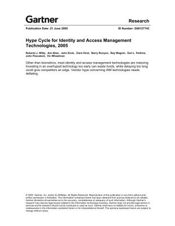 Hype Cycle for Identity and Access Management Technologies, 2005