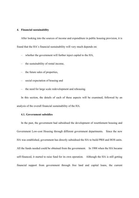 The Hong Kong Housing Authority and its Financial Arrangement ...