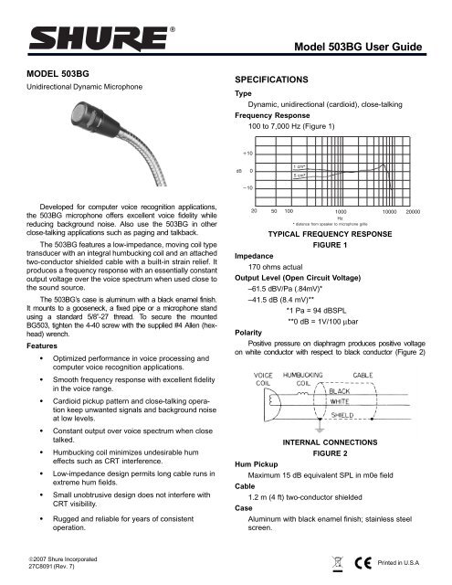 Shure 503BG Microphone User Guide