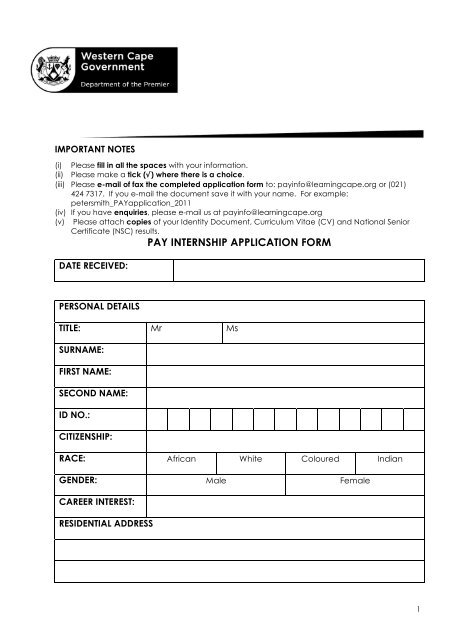 PAY INTERNSHIP APPLICATION FORM