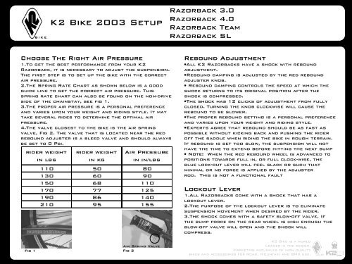 K2 BiKE 2DD3 SETUP