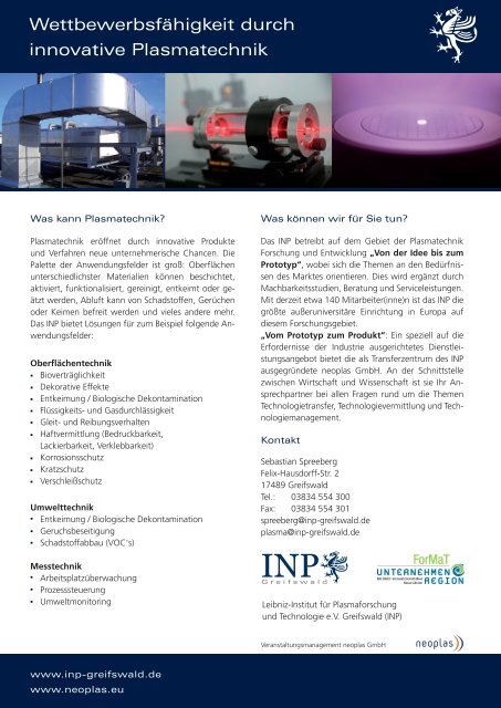 Plasma-Technologieforum - INP Greifswald