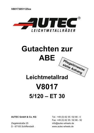 Gutachten zur ABE V8017 - AUTEC GmbH & Co. KG