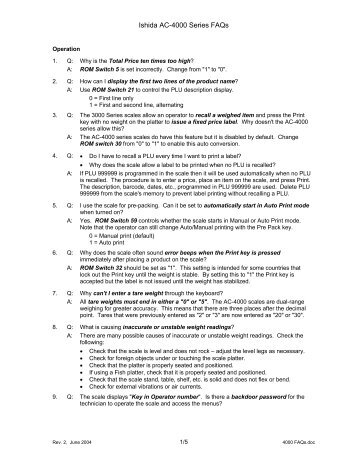 Ishida AC-4000 FAQs - Rice Lake Weighing Systems