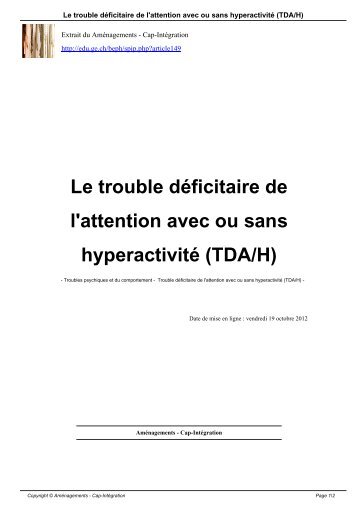 Le trouble dÃ©ficitaire de l'attention avec ou sans hyperactivitÃ© (TDA/H)