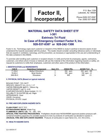 MATERIAL SAFETY DATA SHEET ETF I-301 Extrinsic ... - Factor II, Inc.