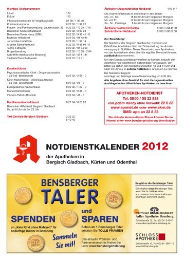 apotheken-notdienstplan 2012 - Bensberger Taler