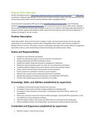 Regional Sales Manager Position Description Duties and ... - Students