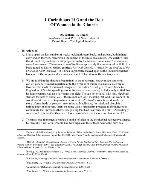 Combs, Role of Women in the Church - Detroit Baptist Theological ...