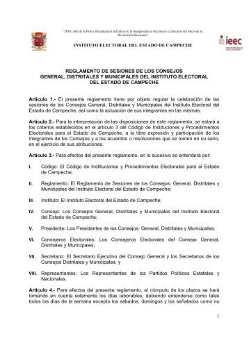 1 REGLAMENTO DE SESIONES DE LOS CONSEJOS GENERAL ...