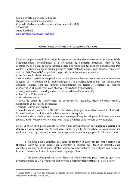 Conseils CR Observation - Melissa - ENS Cachan