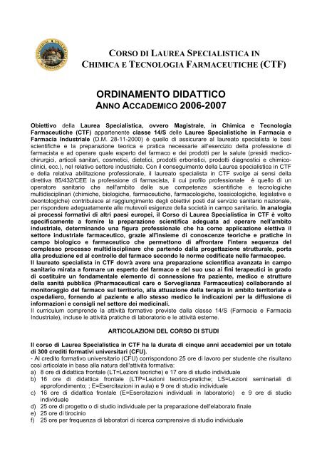 Manifesto degli Studi A.A. 2006-2007 - FacoltÃ  di Farmacia ...