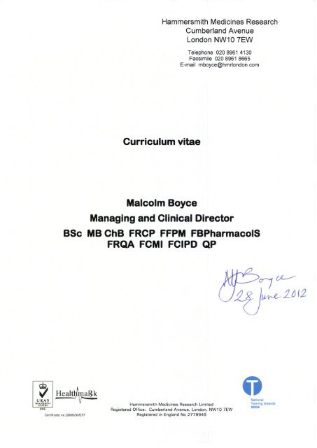 Curriculum vitae Malcolm Boyce Managing and Clinical Director ...