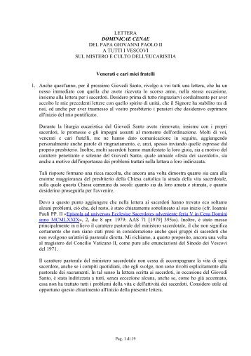 LETTERA DOMINICAE CENAE DEL PAPA GIOVANNI PAOLO II A ...