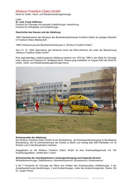 Klinikum Frankfurt Oder Gmbh Berliner Chirurgische Gesellschaft