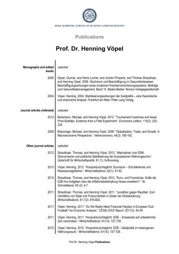 Publications Prof. Dr. Henning Vöpel - HSBA