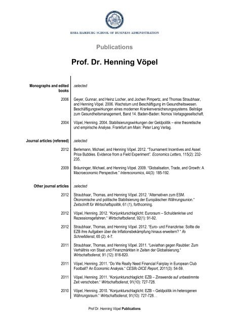 Publications Prof. Dr. Henning Vöpel - HSBA